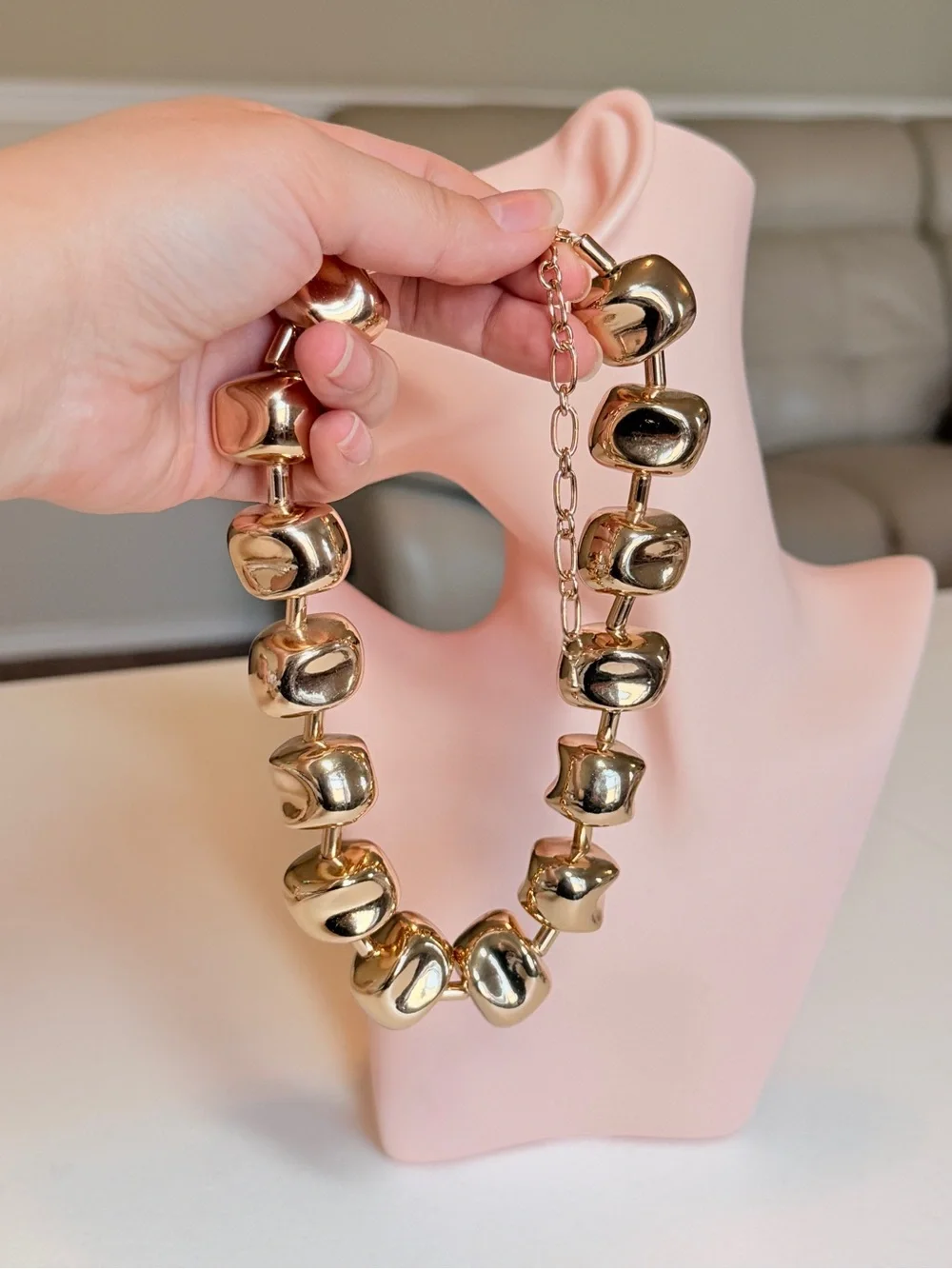 Gold Chunky Bead Necklace - Women Jewelry - Picture 6 of 6